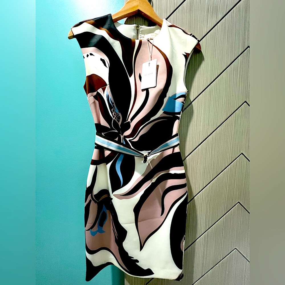 Ted Baker London Abstract Floral Sheath Dress in White, Black, Pink, Blue, Brown